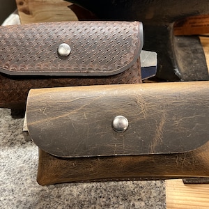Leather Glasses Case - Buffalo Leather Sunglasses Visor Case / Tooled or Smooth - Made in USA