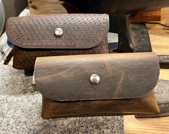 Leather Glasses Case - Buffalo Leather Sunglasses Visor Case / Tooled or Smooth - Made in USA