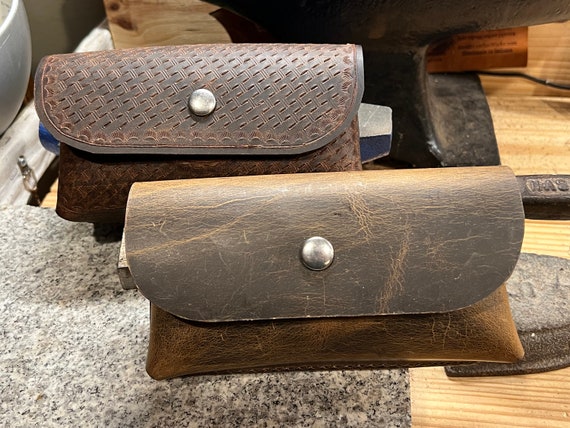 Leather Glasses Case - Buffalo Leather Sunglasses Visor Case / Tooled or Smooth - Made in USA