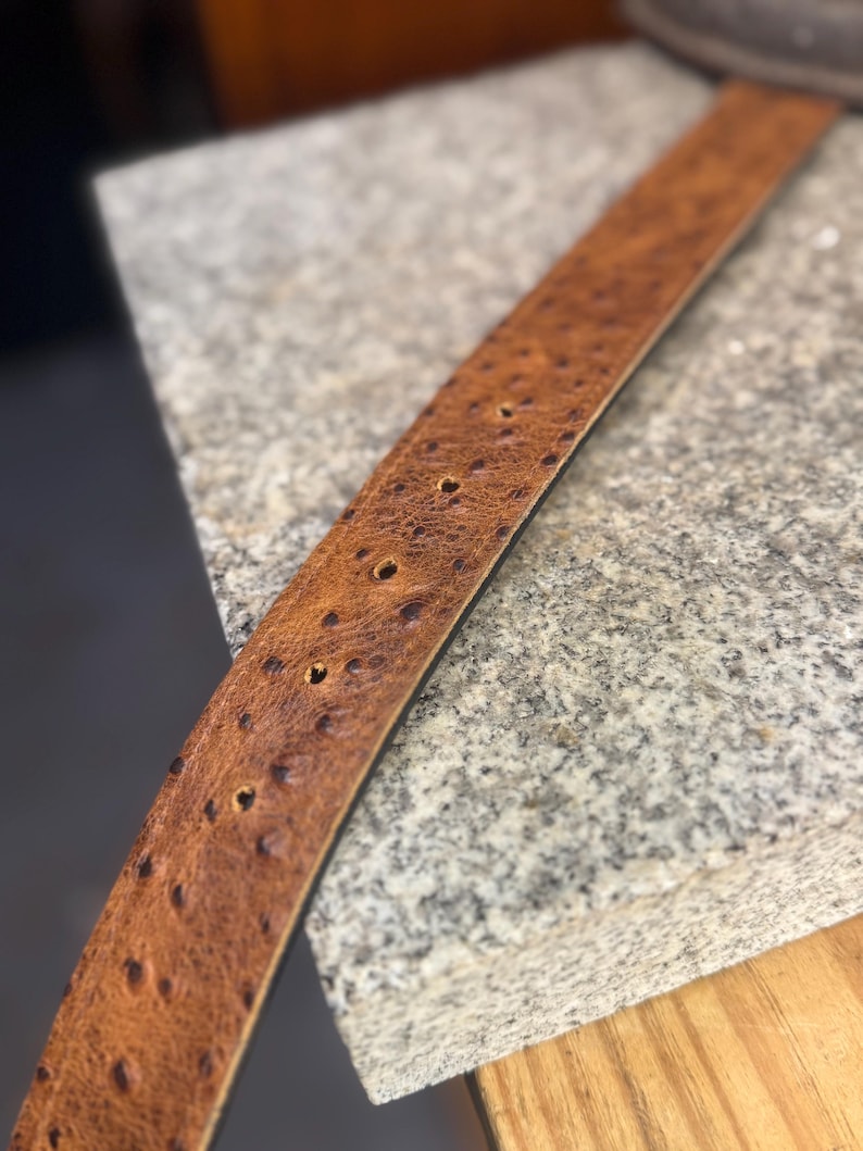Ostrich Leather Belt for Men, 1.5” Handmade Full Grain Leather, Changeable Buckle, Made in USA