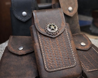 Handmade Leather Phone Case, Belt Holster, Buffalo Full Grain Leather, Made in USA