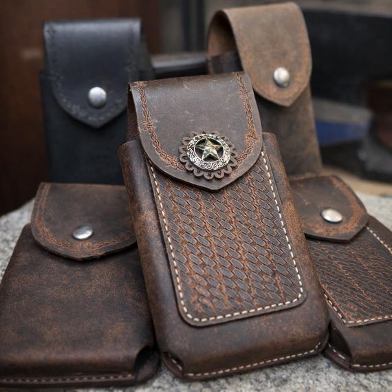 Handmade Leather Phone Case, Belt Holster, Buffalo Full Grain Leather, Made in USA