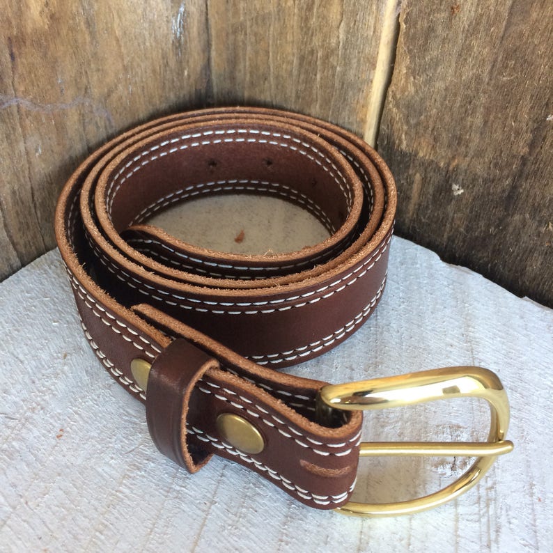 Leather Belt Amish Handmade Full Grain Double Stitched - Etsy