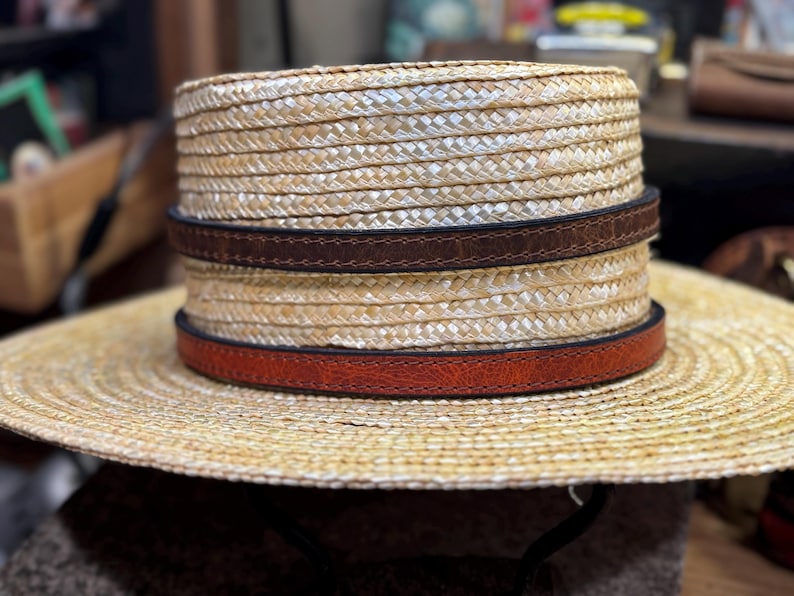 Leather Hat Band, American Bison Leather, Historic, Handmade Traditional, Conchos, Amish Made in USA