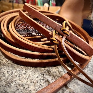 New World Harness Leather Split Reins with Weighted Ends - Heavy Full Grain Leather - Handmade & Hand Dipped - Made in USA - Free Shipping.