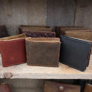 Leather Bifold Wallet, Brown, Black, Handmade Full Grain, Optional Grommet, Made in USA