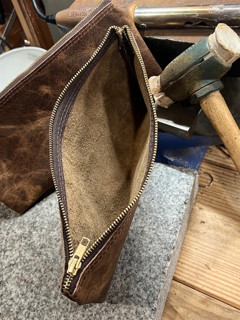 Leather Money Bag, Personalized Bank Bag, Handmade Cash Pouch, Full Grain Leather, Made in USA