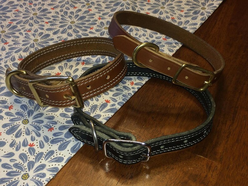 Leather Dog Collar Genuine Brown Amish Handmade Made in Etsy