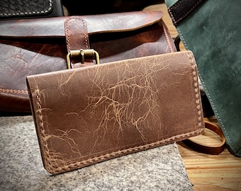 Büffelleder Scheckhefthülle, Amish Handmade, Brauner Vintage Leder Halter, Scheckhefthalter, Made in USA