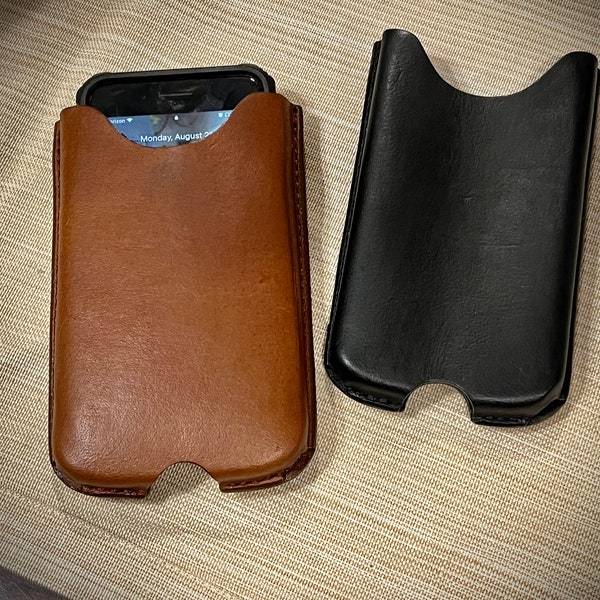 Buffalo Leather Phone Sleeve for Belt / Slot Holster - No Flap / Belt Clip - Made in USA - Free Shipping