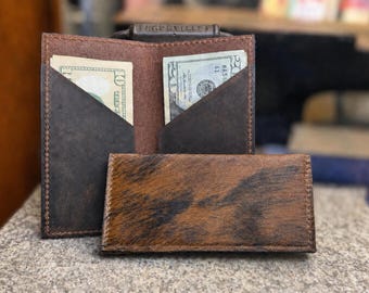Hair-On Leather Cash Wallet, Handmade Executive Long Bifold, Full Grain Leather, Personalized, Made in USA