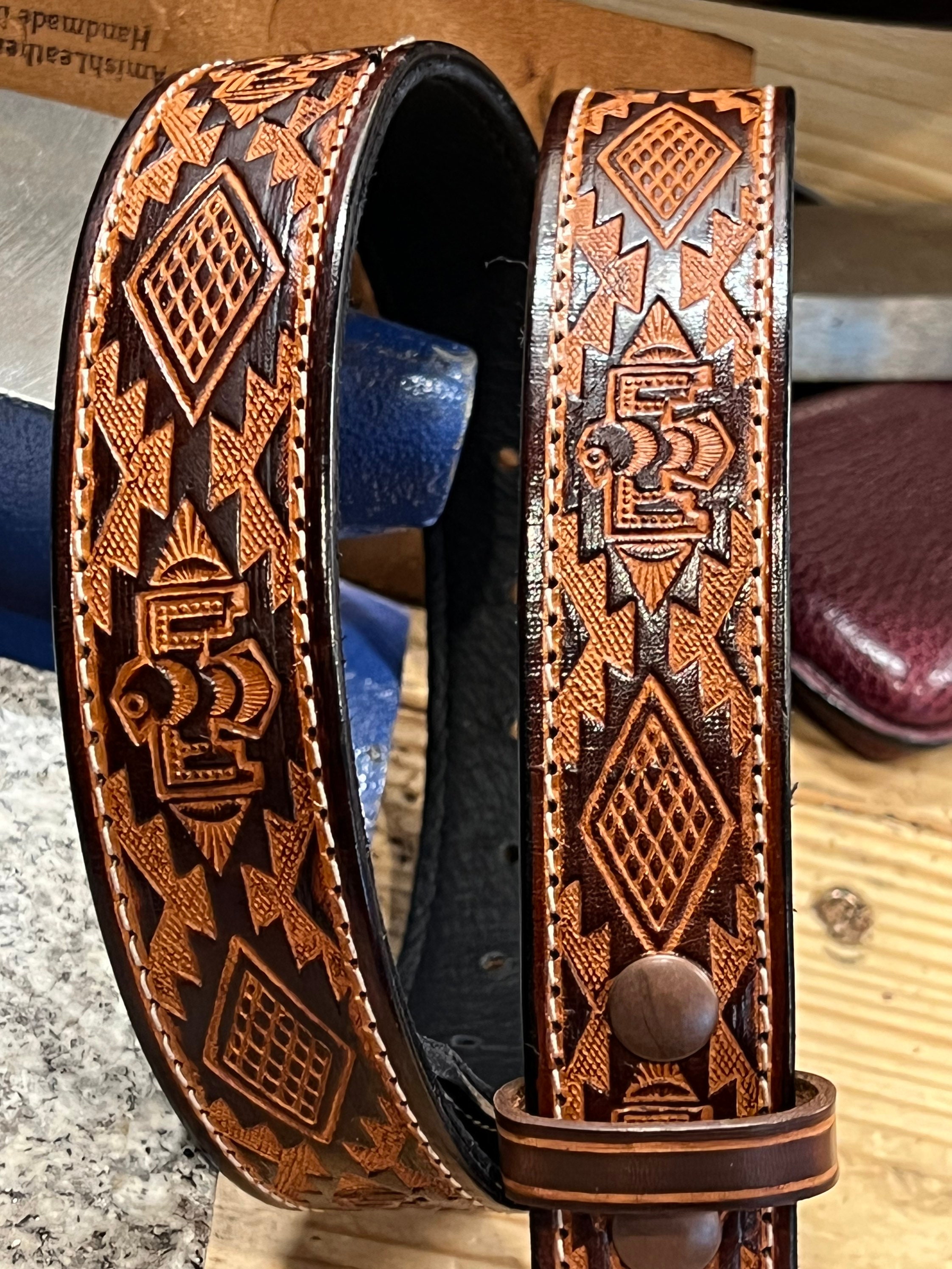 Men's Aztec Pattern Belt  Handmade in England Mens Belts, Womens Belts,  Bags, and Accessories