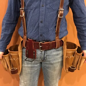 Handmade Leather Tool Belt, Suspenders, Nail Bags, Full Grain, Made in USA