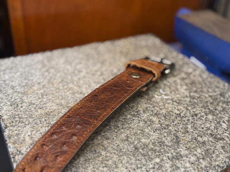 Ostrich Leather Belt for Men, 1.5” Handmade Full Grain Leather, Changeable Buckle, Made in USA