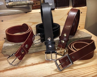 Leather Dress Belt - Handmade Full Grain Leather in Brown, Black, Burgundy - Made in the USA - Free Shipping