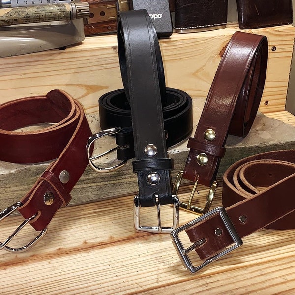 Leather Dress Belt - Handmade Full Grain Leather in Brown, Black, Burgundy - Made in the USA - Free Shipping