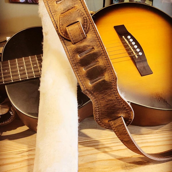 Leather Padded Guitar Strap, Full Grain Leather, Custom Padded Real Wool,  Free Shipping, Personalized, Amish Handmade, Made in USA,