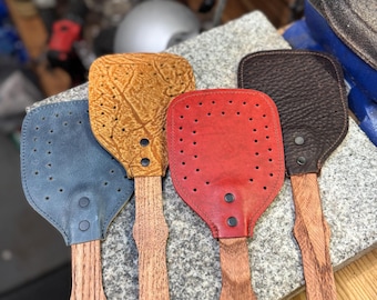 Leather Flyswatter Wooden Handle, Heavy Duty, Man Cave Gift, Wall Art, Buffalo Full Grain Leather, Amish Handmade, Home Decor, Made in USA