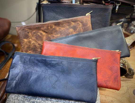 Leather Money Bag, Personalized Bank Bag, Handmade Cash Pouch, Full Grain Leather, Made in USA
