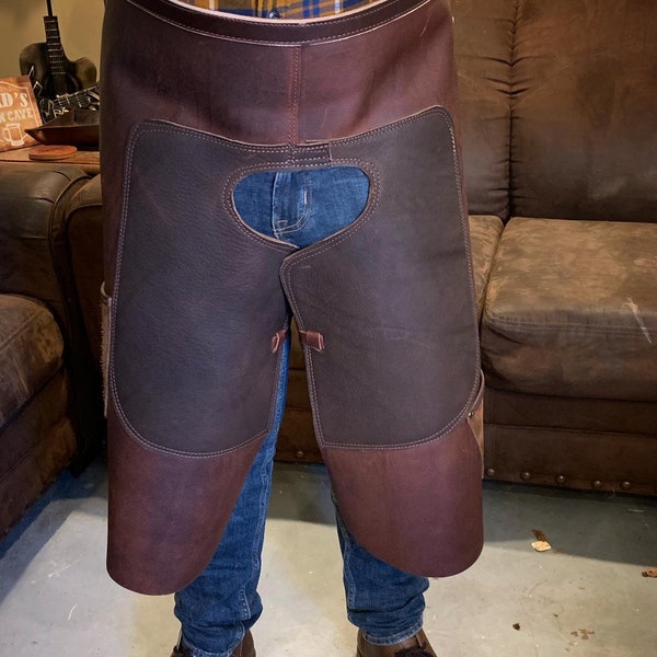 Leather Farrier Apron for Horseshoeing / Chainsaw Chaps - Full Grain Buffalo or Mule Hide Leather Reinforcement - Amish Handmade Made in USA