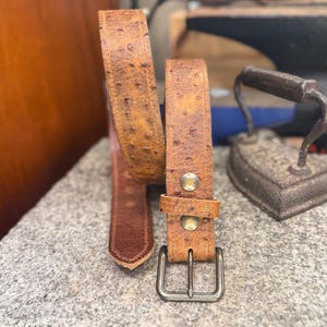 Ostrich Leather Belt for Men, 1.5” Handmade Full Grain Leather, Changeable Buckle, Made in USA