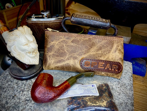 Leather Pipe Bag, Tobacco Pouch, Smoking Travel Case, Full Grain Leather, Handmade Personalized Gift for Smoker, Made in USA