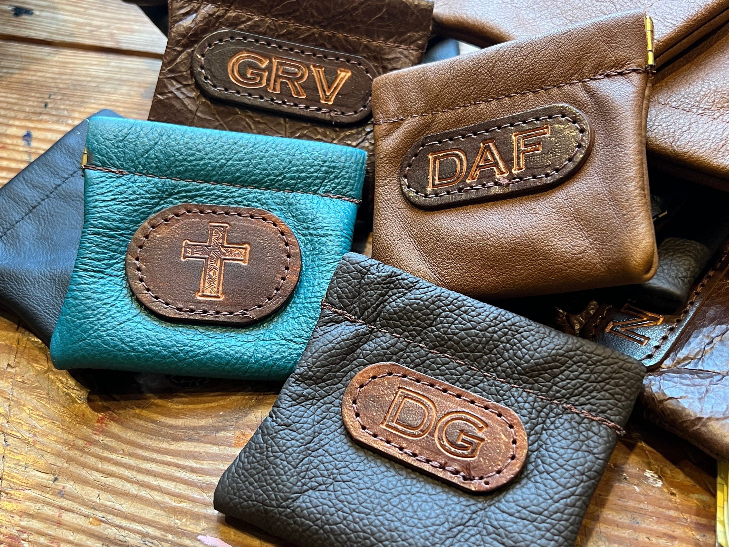 Leather Coin Purse / Squeeze Frame Pouch Personalized Free 