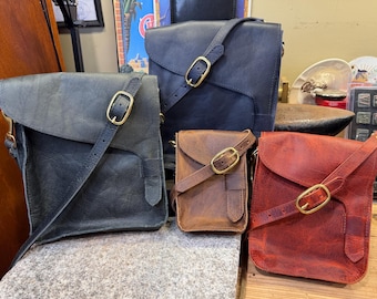 Bolso bandolera de piel, bolso bandolera Heritage Bison, hecho a mano, piel flor, fabricado en EE. UU.