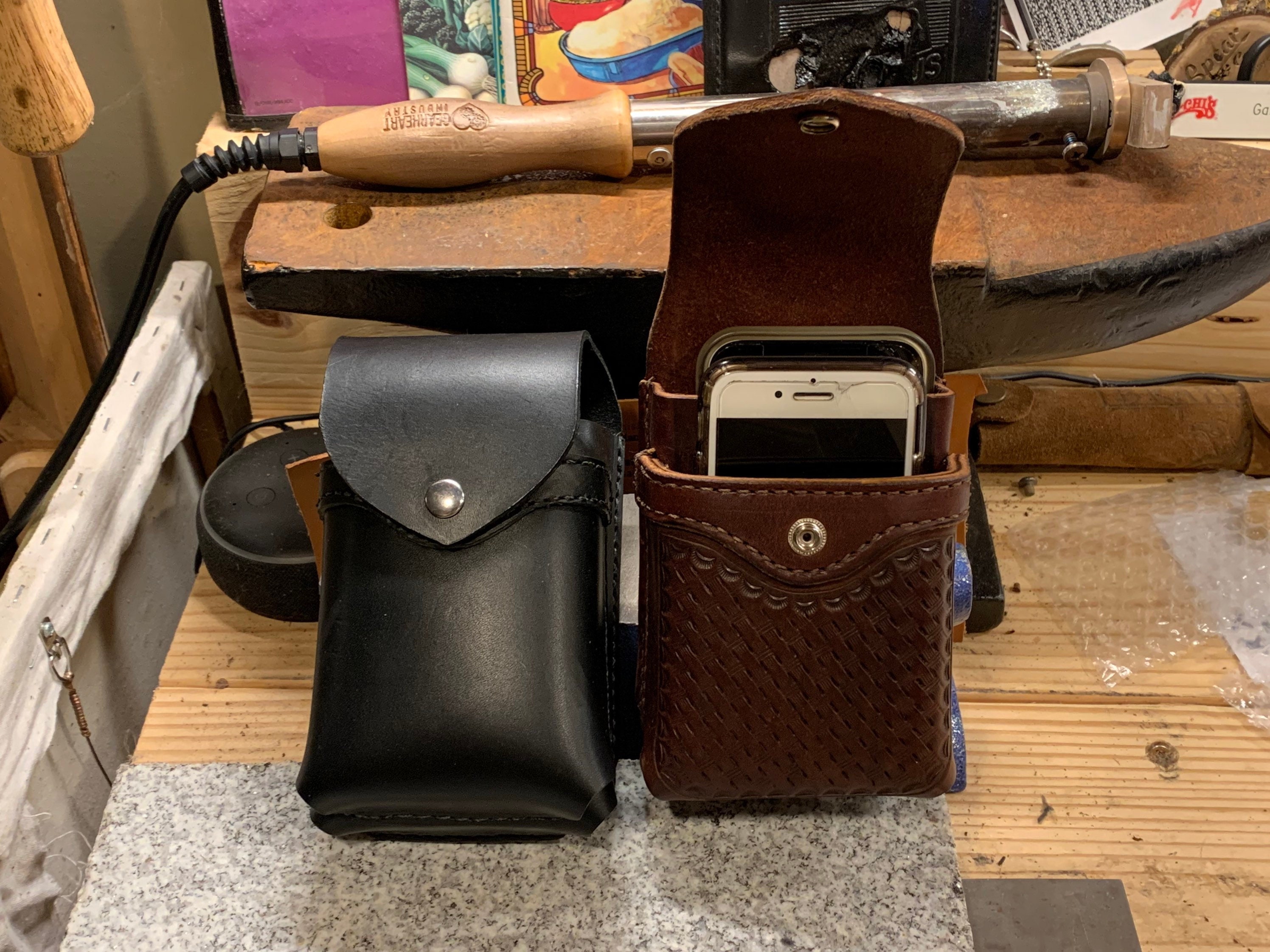 Leather Dual Phone Case, Leather Double iPhone Case, Case Holds Two Phones,  Slanted 2 Phone Holster, Leather Two phone case