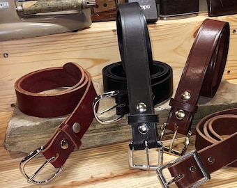 Men’s Leather Dress Belt, 1.5 Inch Handmade Full Grain, Brown, Black, Made in the USA