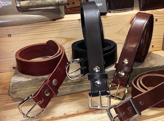 Men’s Leather Dress Belt, 1.5 Inch Handmade Full Grain, Brown, Black, Made in the USA