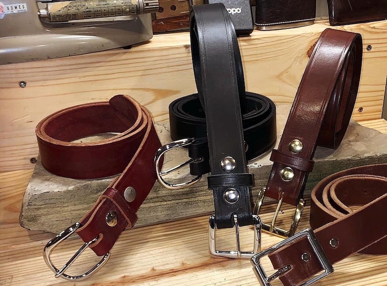 Men’s Leather Dress Belt, 1.5 Inch Handmade Full Grain, Brown, Black, Made in the USA