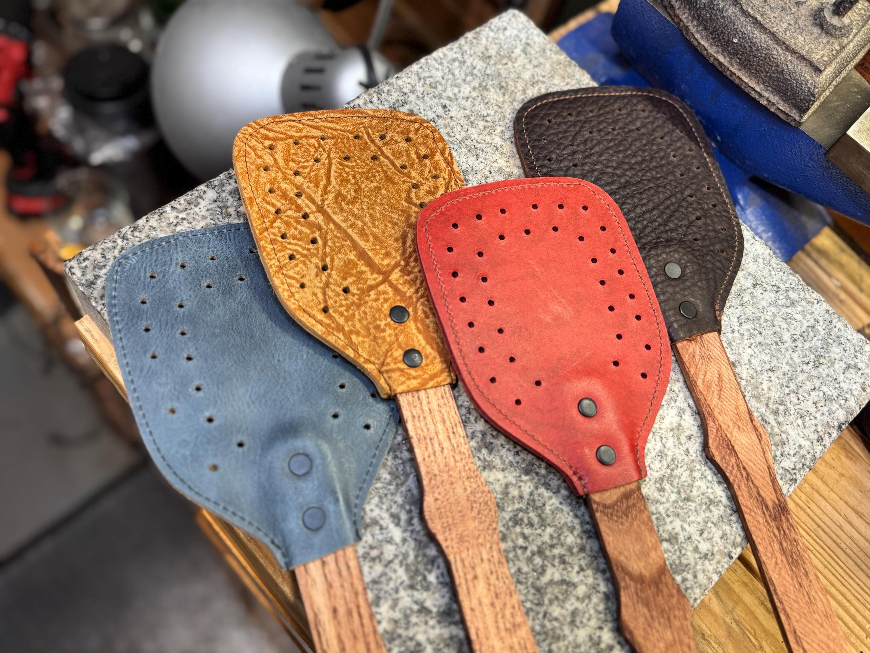 Handmade Leather Flyswatter With Wooden Handle, Full Grain Leather