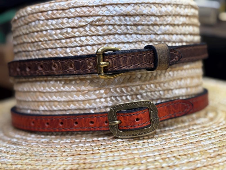 Leather Hat Band, American Bison Leather, Historic, Handmade Traditional, Conchos, Amish Made in USA