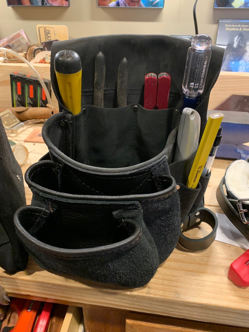 Black Leather Tool Belt With Suspenders Framers Large Nail Etsy