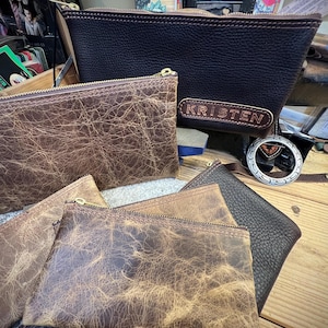 Leather Money Bag, Personalized Bank Bag, Handmade Cash Pouch, Full Grain Leather, Made in USA
