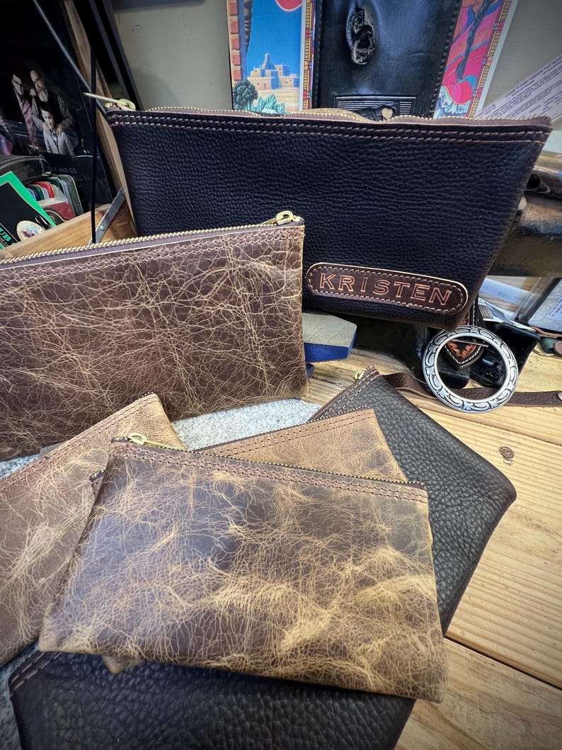 Leather Money Bag, Personalized Bank Bag, Handmade Cash Pouch, Full Grain Leather, Made in USA