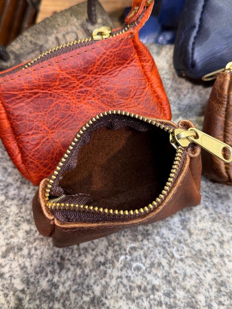 Leather Coin Purse, American Bison Leather Handmade Full Grain Amish Made in USA