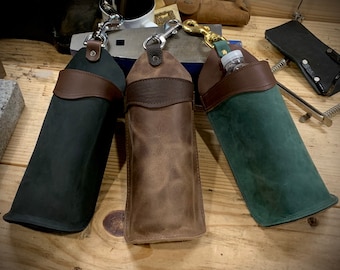 Leather Bottle Holder - Free Shipping - Amish Handmade - Saddlebag - Brown, Black, Green - Made in USA - Optional Tie Down Strap