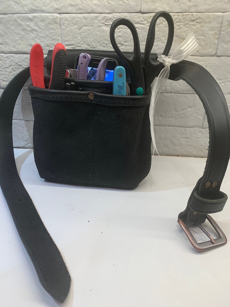Florist Leather Tool Belt, Gardening Utility Pouch, Black, Brown, Made in USA, Amish Handmade Full Grain Leather