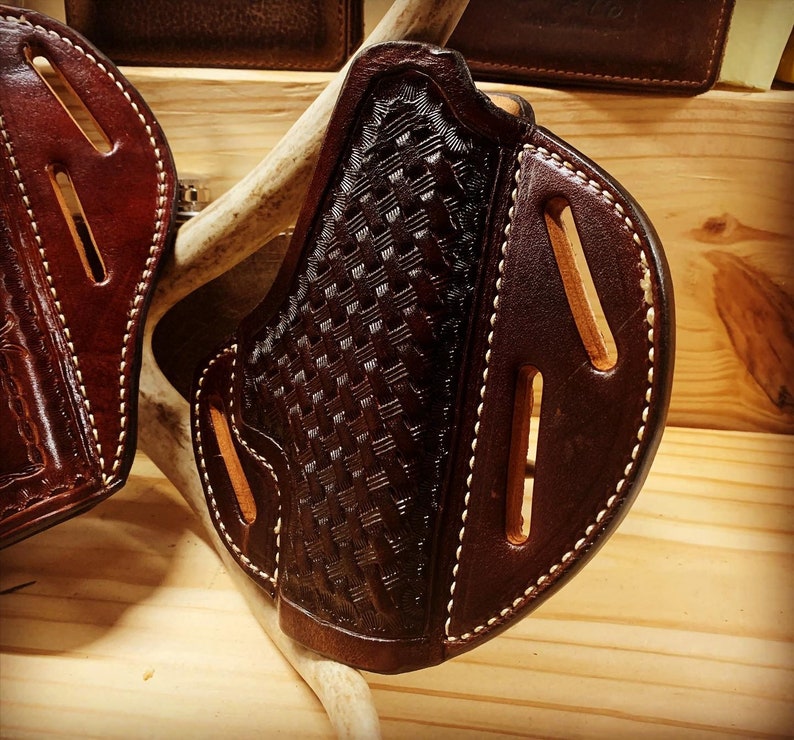 Leather Holster Handmade / Hand Tooled Basket Weave Pancake Style Free