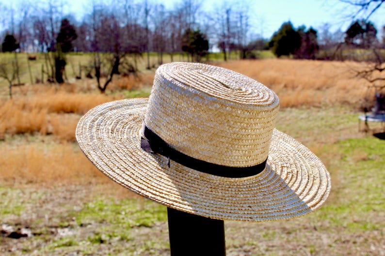 Amish Straw Hat, Authentic Historic Old Order Handmade Traditional Black Ribbon, Adult / Children Sizes, Made in USA