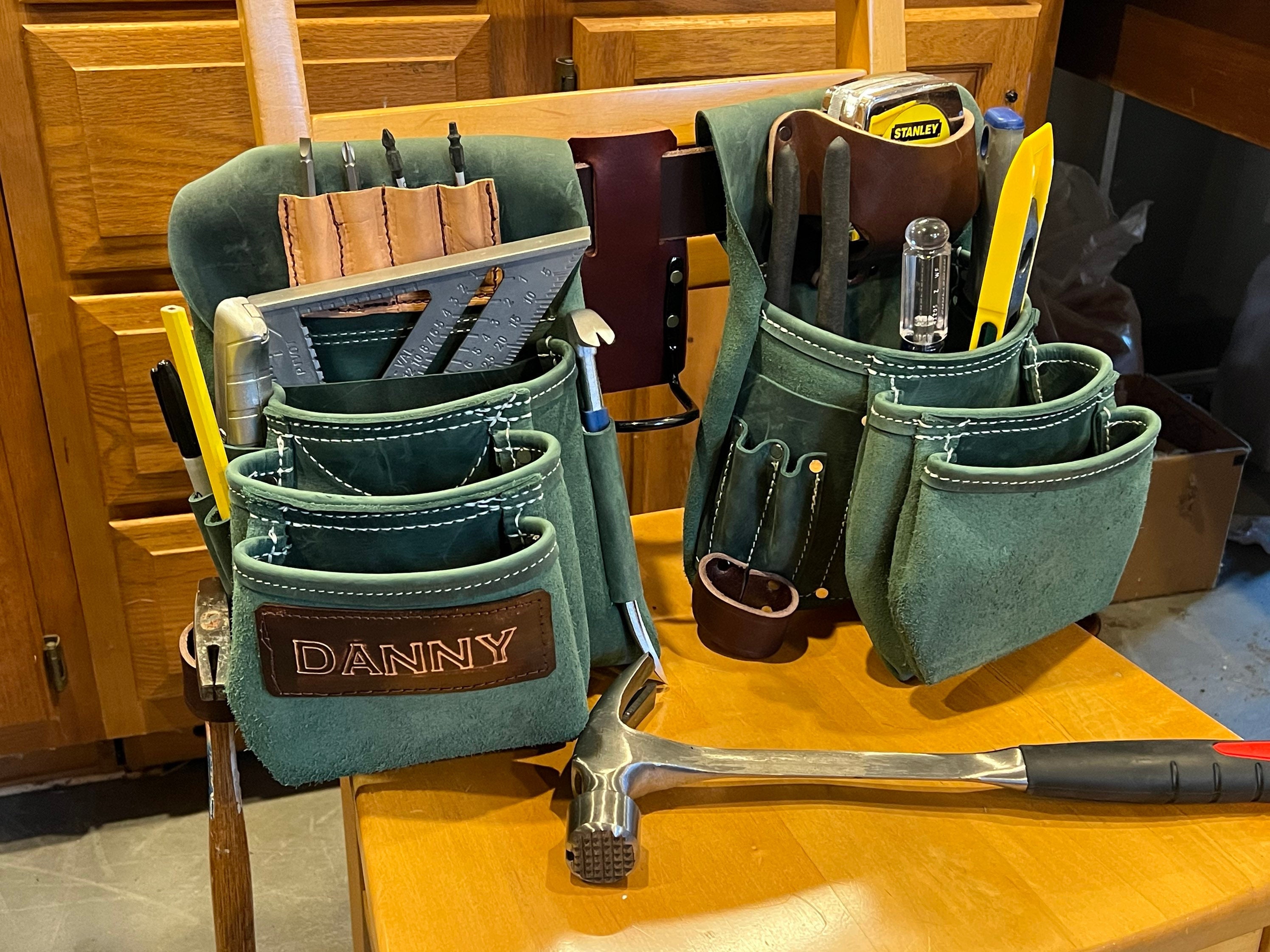 Leather Tool Belt Green Envy Full Grain Leather Large Nail Bags Free  Shipping Optional Suspenders Handmade Amish Made in USA 