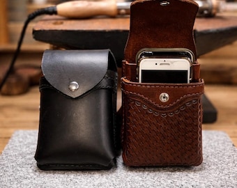 Handmade Leather Double Phone Case, 2 Phones Holster, Full Grain, Made in USA
