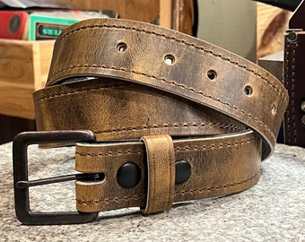 Bourbon Leather Belt, Amish Handmade Full Grain Leather 1.5" Mens Dress Belt, Made in the USA, Free Shipping, Removable Buckle