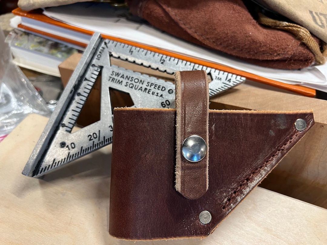 41/2 Trim Speed Square Holder for Belt Swanson Size Handmade Full Grain Bridle Leather Made in
