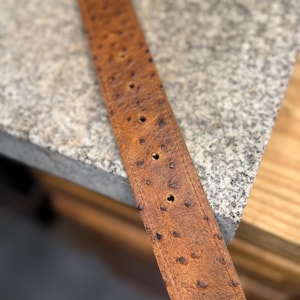 Ostrich Leather Belt for Men, 1.5” Handmade Full Grain Leather, Changeable Buckle, Made in USA