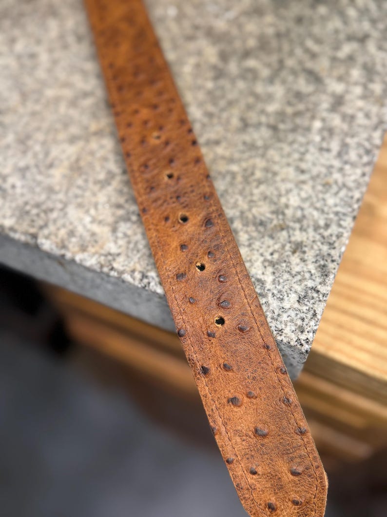 Ostrich Leather Belt for Men, 1.5” Handmade Full Grain Leather, Changeable Buckle, Made in USA