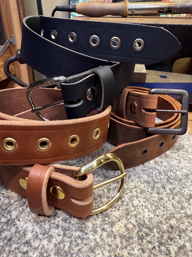 Grommets Leather Dress Belt, Handmade Full Grain, Brown, Black, Amish Made in the USA