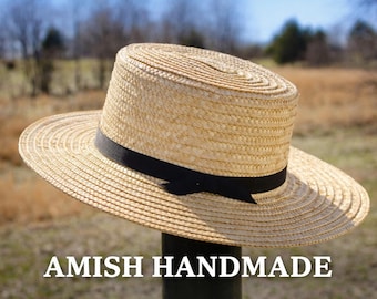 Authentic Amish Handmade Straw Hat, Wide Brim Sun Hat, Traditional Farm Hat, Made in USA